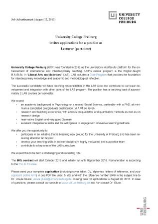 Job Ad - LAS Core Lecturer