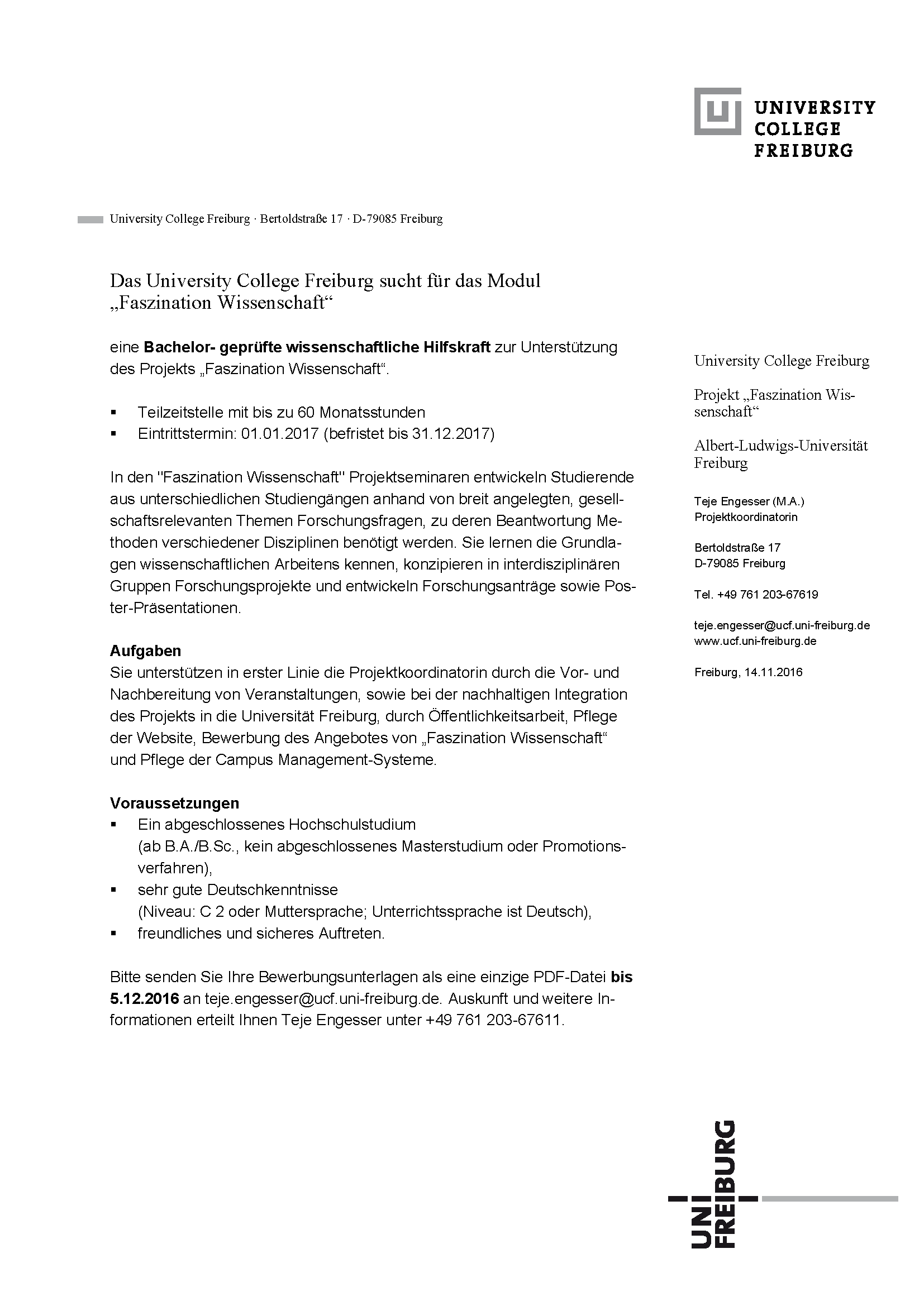 Job Ad Faszination Wissenschaft